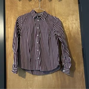 Banana Republic XS Burgundy/White Striped Button Up